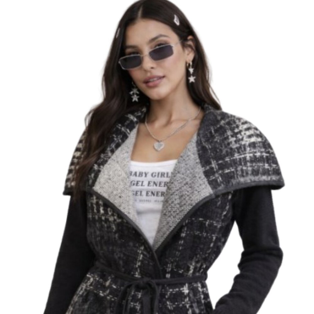 AVA Y2K Minimalist Black Belted Cardigan Soft Girl Aesthetic